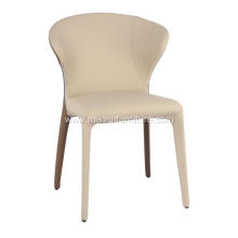 White genuine leather brown matte painted feet chairs